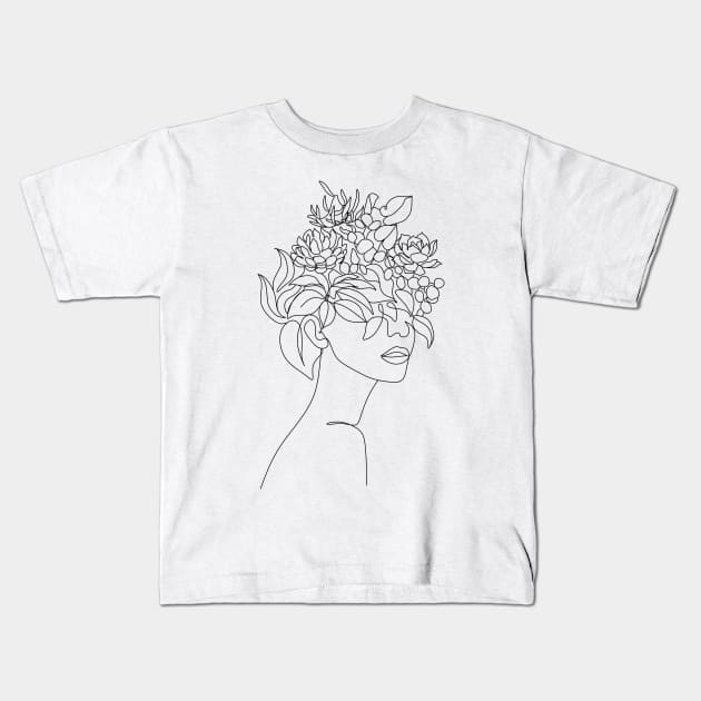 Plant Head Woman Kids T-Shirt by OneLinePrint